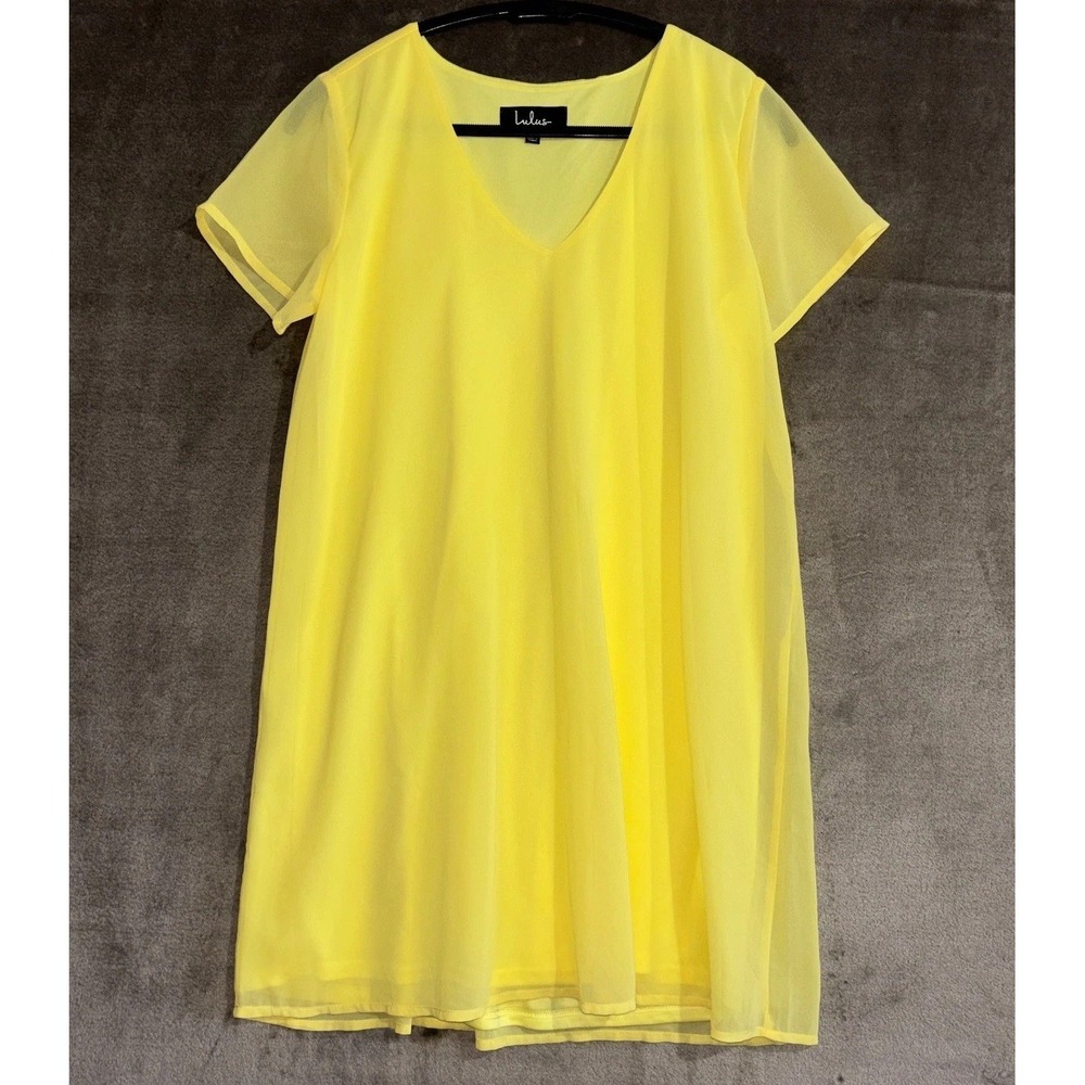 Lulus Freestyle Chiffon Shift Dress Womens Medium Mustard Yellow Lined V-Neck‎